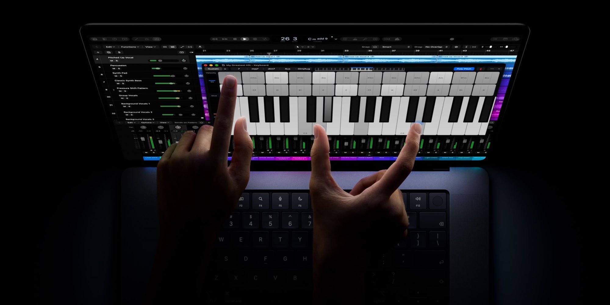Apple seems to have the right approach to the first touchscreen Mac | Image shows the touchscreen being used to play an on-screen keyboard