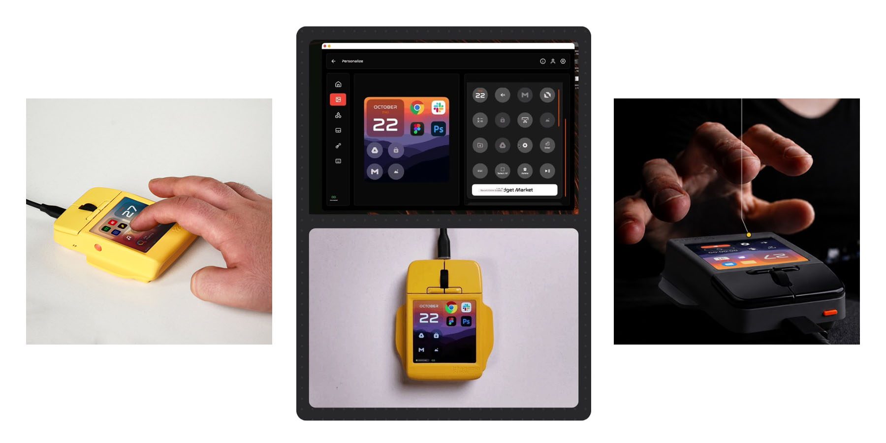 Kickstarter project offers touchscreen mouse instead of a touchscreen Mac | Image shows photos of the device and the companion app.